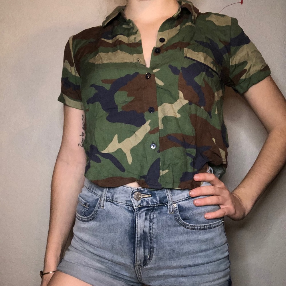 Camo Button Up Crop Top